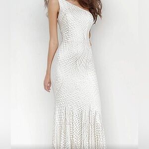 Jovani white and gold prom dress